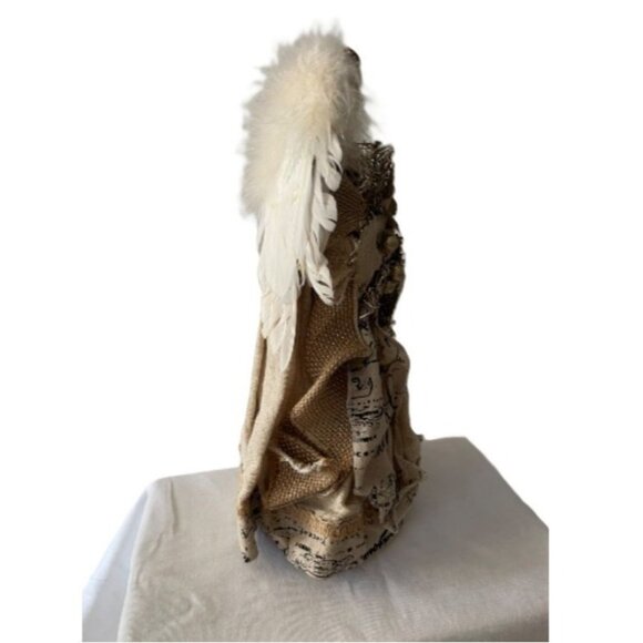 Vintage Angel Tree Topper Figurine Porcelain Head Hands Feather Wings Beige 14" - Picture 9 of 9